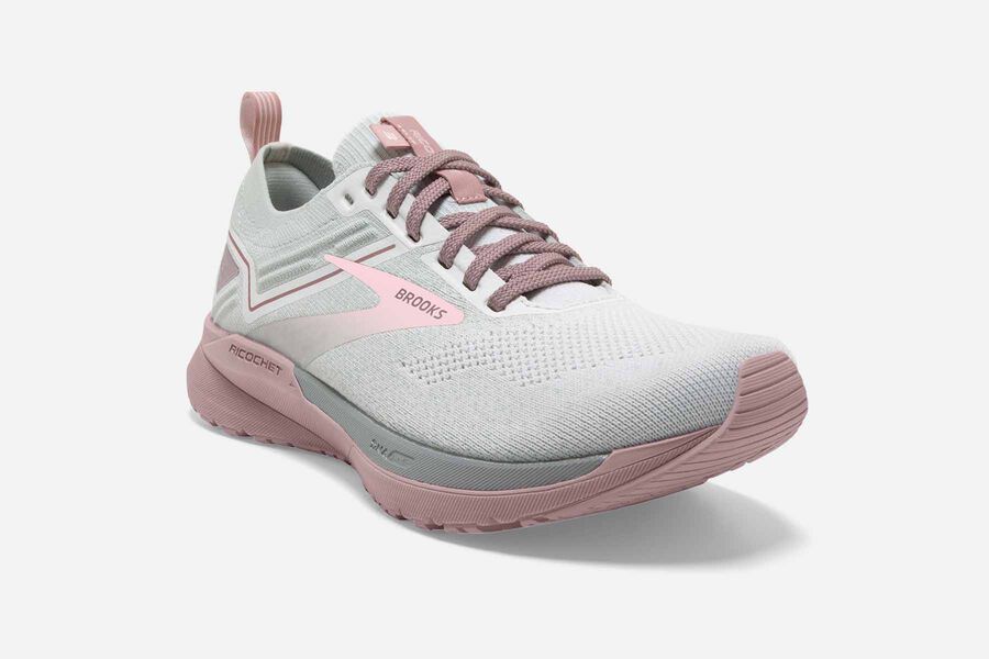 Brooks Ricochet 3 Road Running Shoes - Womens - White/Pink - XK9314250